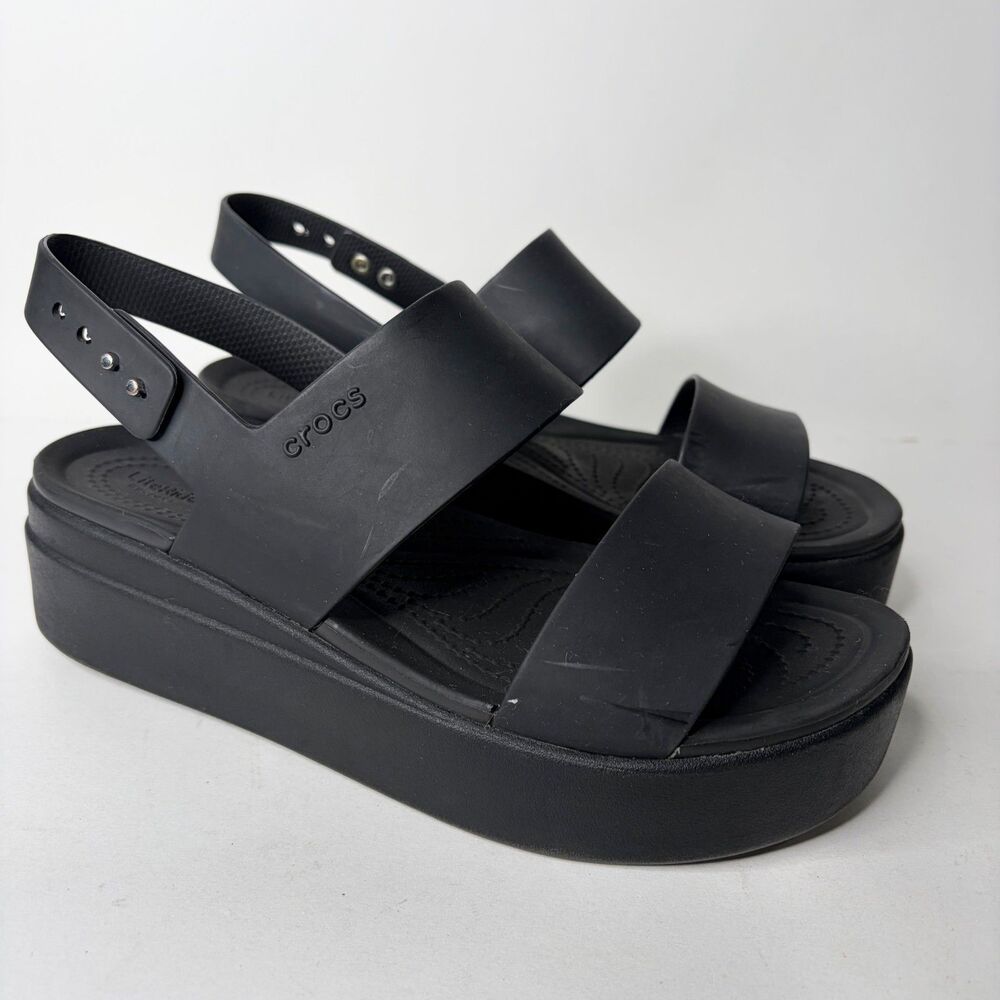 Crocs Brooklyn Low Wedge Sandal Platform Black Sling Back Open Toe Women 9